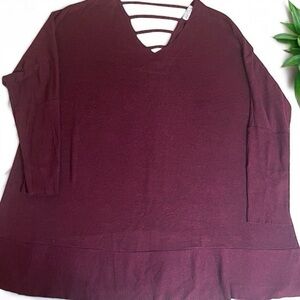 OVERSIZED WOMENS PULLOVER SWEATER PURPLE LONG SLEEVE VNECK CUTOUT BACK 1X